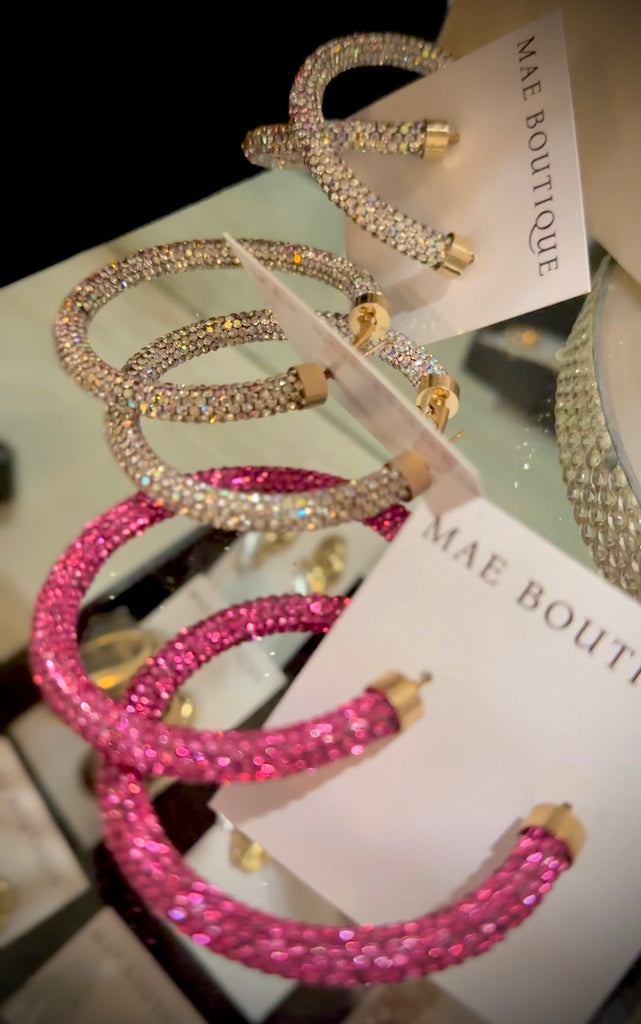 Pave Hoop Earrings | SILVER