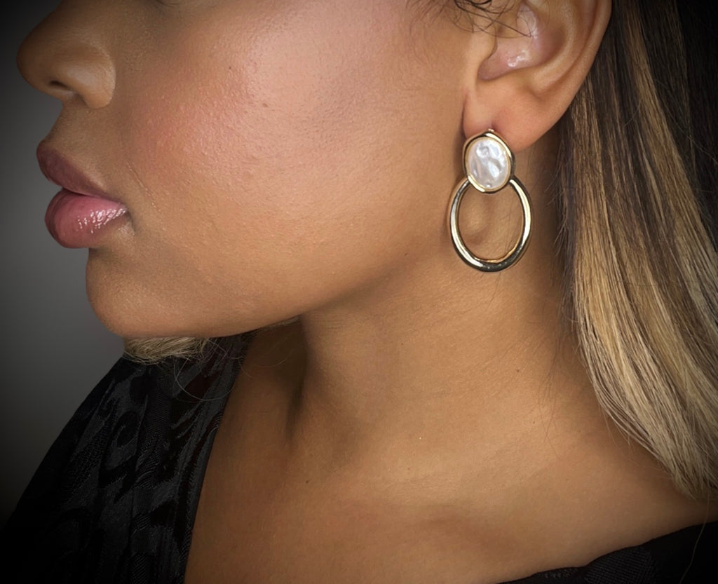 Hammered Stone Loop Earrings