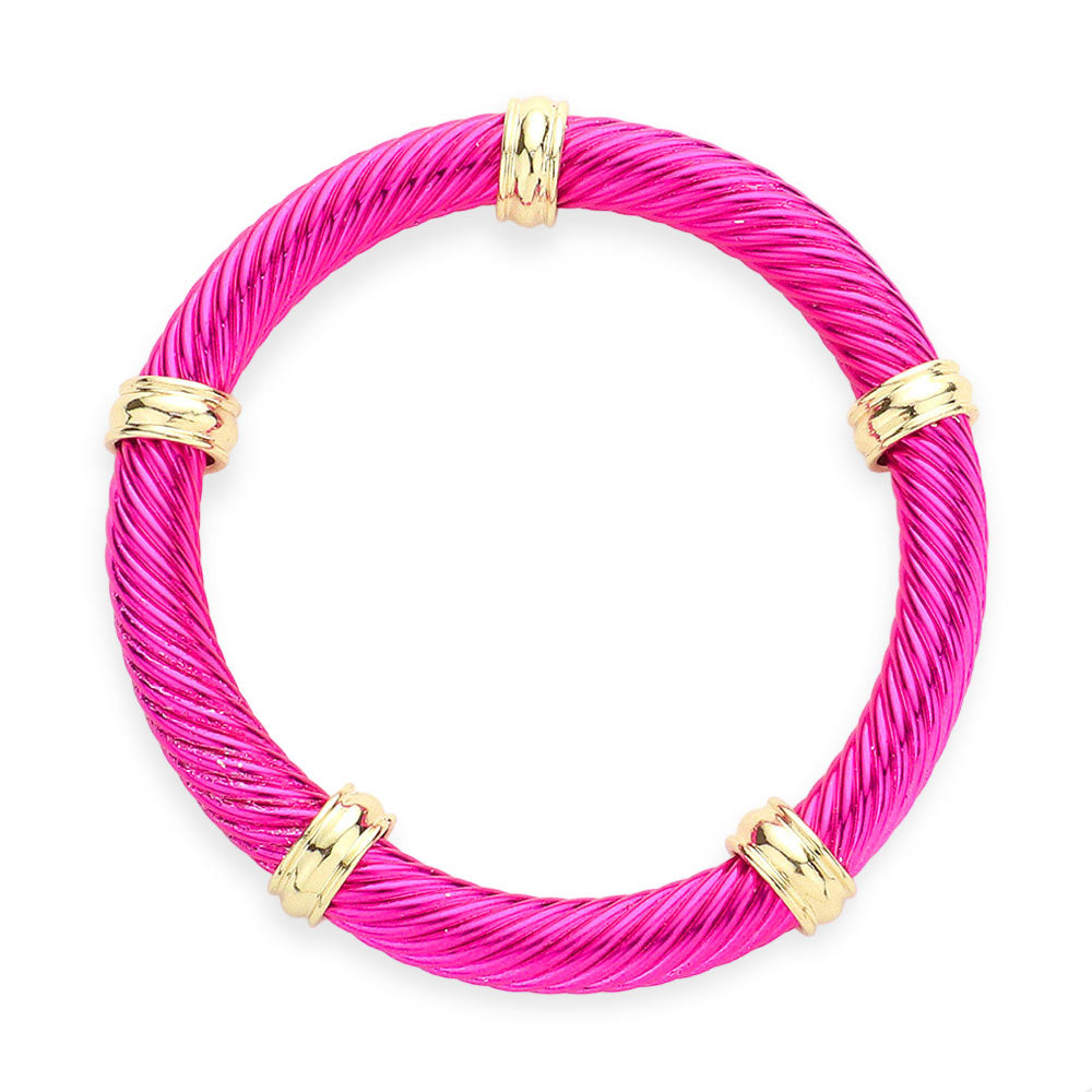 Gold Twist Stretch Bracelet | FUCHSIA